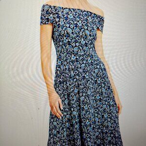 An new off-the-shoulder fit-and-flare maxi dress covered in a rich floral print